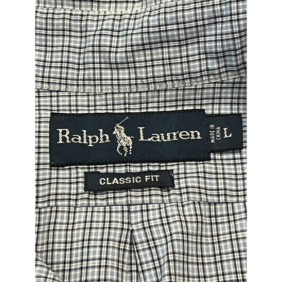Men's Ralph Lauren Blue Checkered Short Sleeve Polo Shirt Size Large Classic Fit - Picture 5 of 9